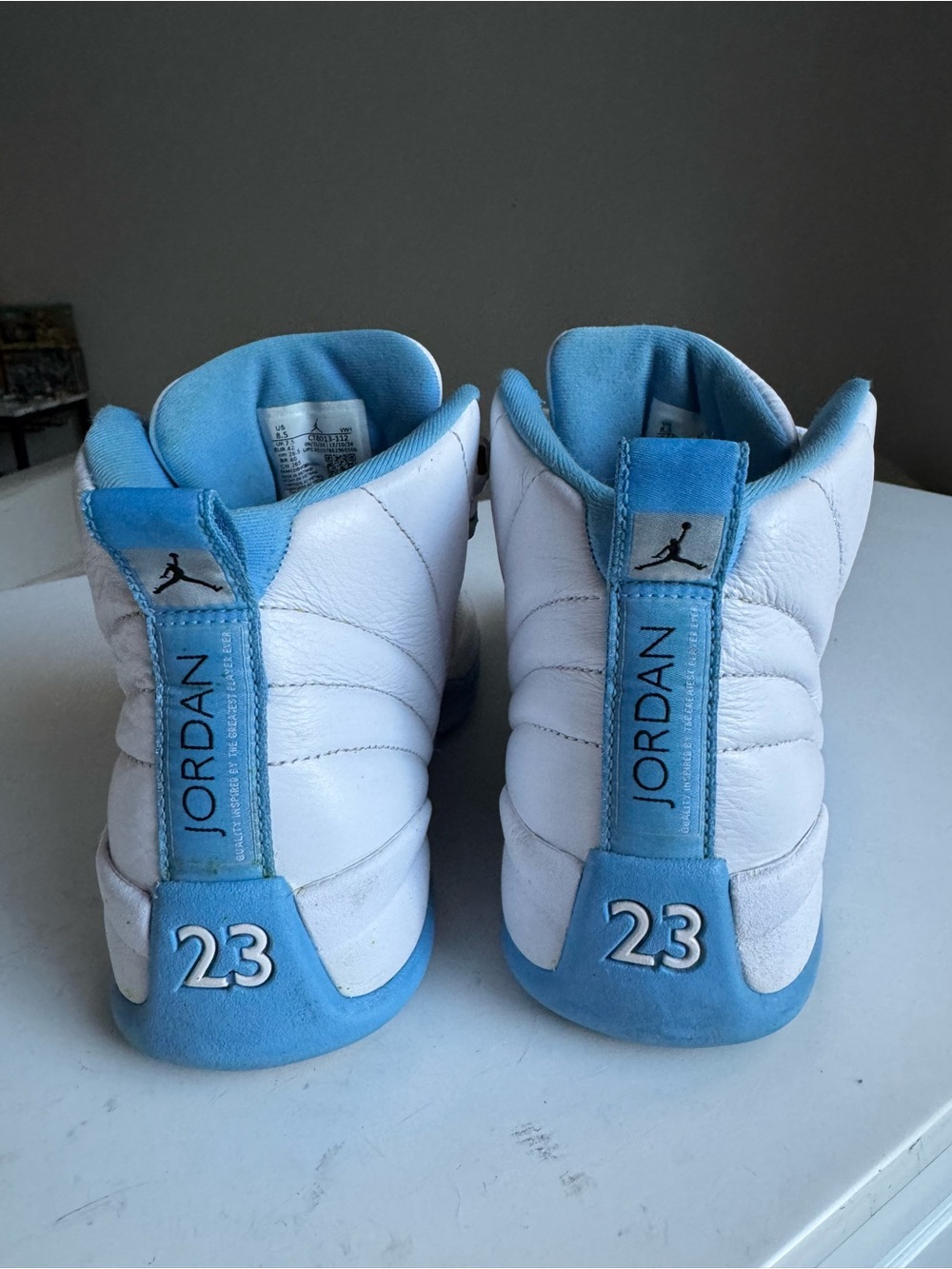 Air Jordan Kids' Retro 12 White and University Blue Sneakers - Picture 5 of 10